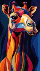 Stylized, a camel illustrated with unique color contrasts and artistic lines, presenting a contemporary and visually striking design with stylized features.