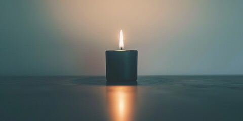 Simple dark silhouette of a candle flickering softly against an isolated white background creating a tranquil atmosphere at dusk