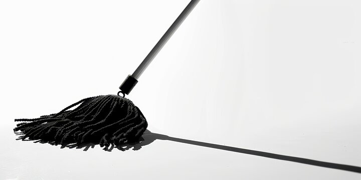 recommend clip art: Dark silhouette of a cleaning mop head stands isolated against a white background highlighting its unique shape and structure