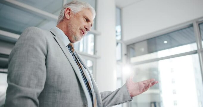 Businessman, handshake and office for negotiation, deal or legal settlement in law firm or dispute. Mature person, welcome and support as lawyer in crisis resolution, court case or mediation process