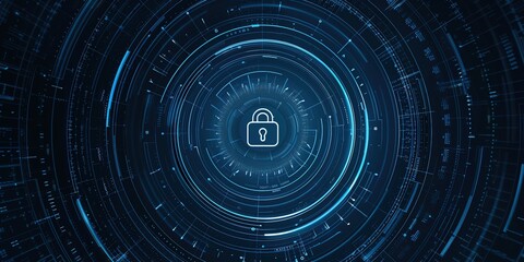 Obraz premium digital padlock icon in the center of concentric circles with a cyber technology