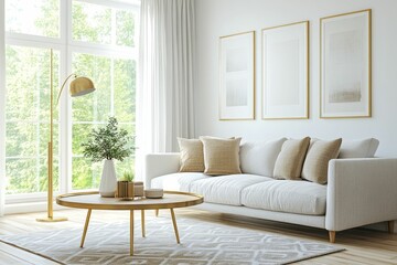 Fototapeta premium Cozy living room with a modern design and natural light.