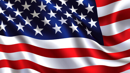 Fototapeta premium Colorful illustration of waving American flag with stars and stripes on a clear day
