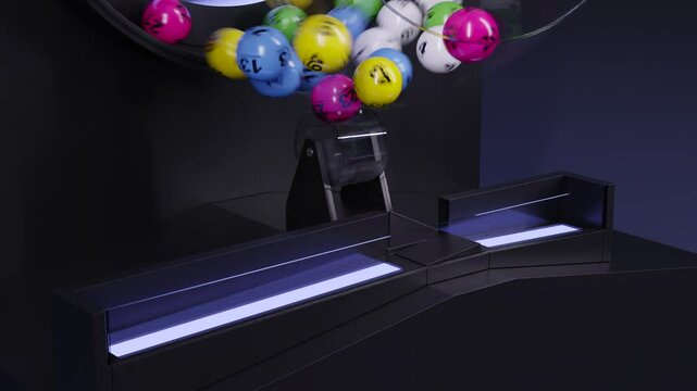 Closeup of Lottery Drawing Machine. Lottery ball machine with Colorful Lotto balls.