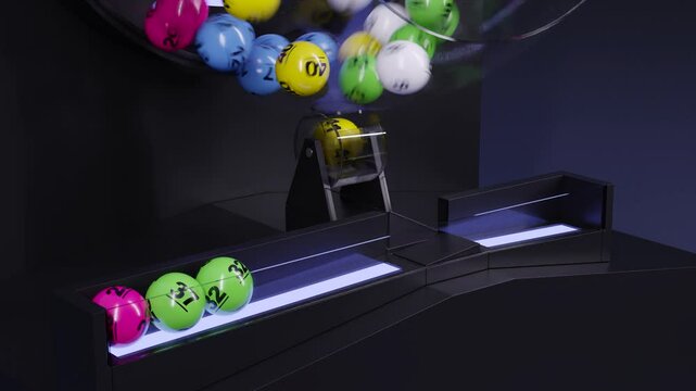 Closeup of Lottery Drawing Machine. Lottery ball machine with Colorful Lotto balls.