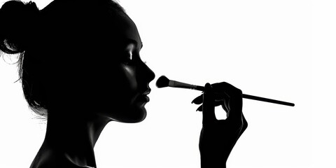 Silhouette of a makeup artist skillfully applying makeup against a clean, isolated white background
