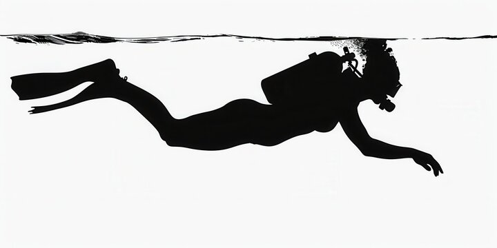 black diver underwater clip art preview