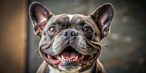 A French bulldog's adorable mug is transfixed in a snarl, its small teeth bared in a mini roar