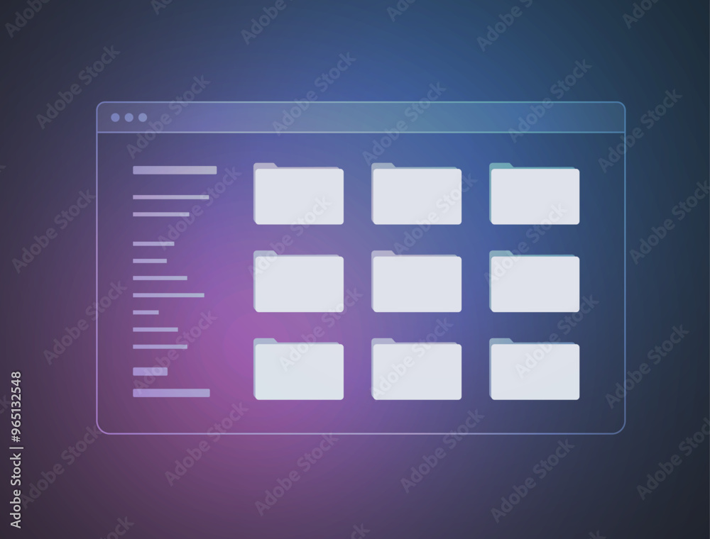 Poster file manager with folders in modern design. digital organization, file storage with folder icons, do