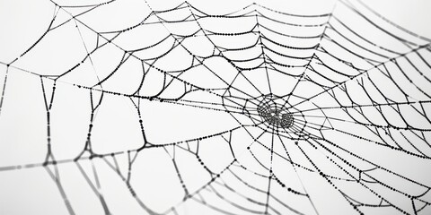 Obraz premium Dark silhouette of a spider web isolated on a white background, showcasing intricate patterns formed by delicate threads