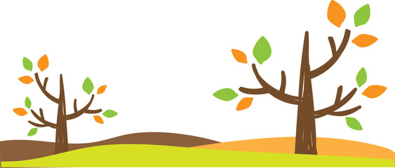 秋のゆるくてかわいいボタニカル背景イラスト