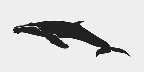 Obraz premium A dark silhouette of a whale breaching against a clean white background emphasizes marine beauty and grace during an oceanic moment