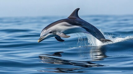 A dolphin breaching the surface of the ocean