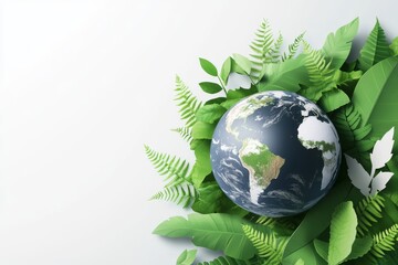 A globe surrounded by lush greenery, symbolizing nature conservation and environmental awareness.