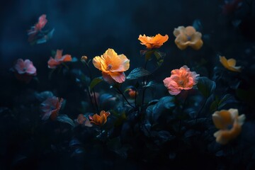 Naklejka premium flowers in aquarium on blue