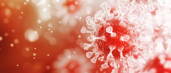 3D Rendering of Common Cold Virus with Striking Red and White Background