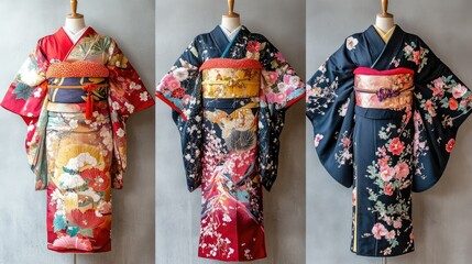 Naklejka premium Japanese fashion such as kimonos, yukatas, and haori jackets
