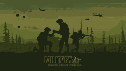 Soldiers vector, military vector illustration, Army background, soldiers silhouettes.	
