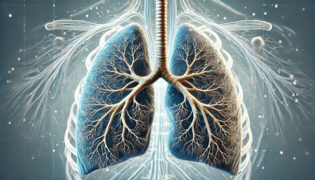 A detailed, close-up image of lungs with tree roots extending from the highlighted area, symbolizing deep-seated issues or growth.