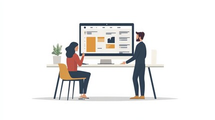 Business Collaboration: A modern and stylized illustration of a diverse team collaborating on a project, showcasing the power of teamwork and communication in a professional setting.  