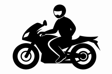  A man with helmet sitting on a racing motorcycle, mascot vector logo, silhouette black color vector art illustration