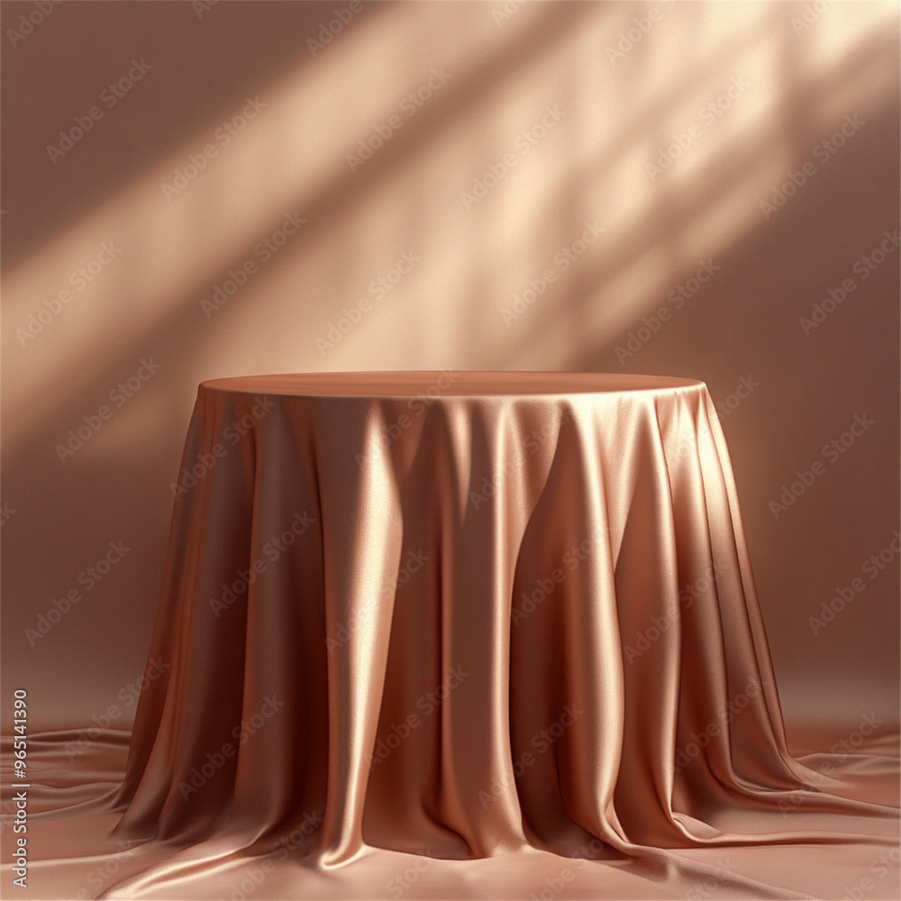Poster empty table podium on rose gold background. mock up product display stand with generative ai.