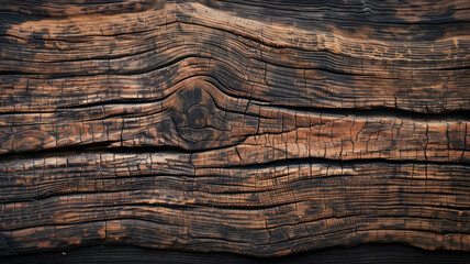 Closeup of aged oak wood texture with prominent grain and natural cracks