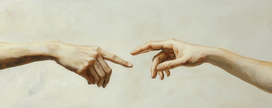 Two hands reaching for each other but never touching, separation, unfulfilled connection