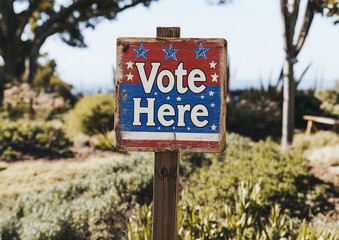 Vote Here Signs: Clean and Patriotic Directional Signs for Polling Stations