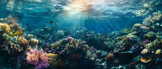 Fototapeta premium Breathtaking Underwater Coral Reef Teeming with Vibrant Marine Life