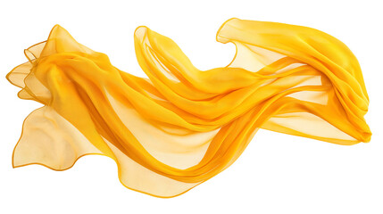 Floating elegant yellow fabric, cut out, png, isolated on white background, full depth of field