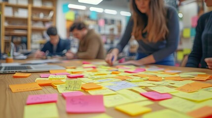 Fototapeta premium Business plan brainstorming with sticky notes and sketches, creative strategy session