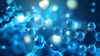 An intricate illustration showcases molecular structures interconnected in a vibrant blue backdrop