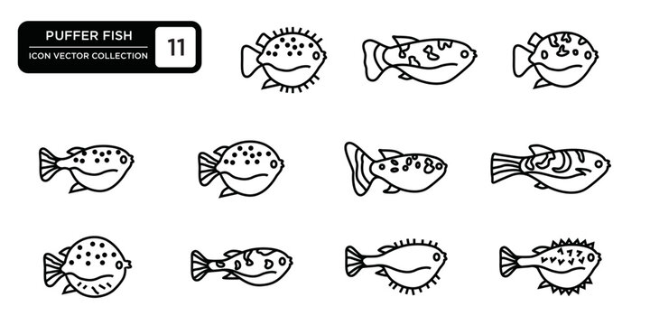 Puffer fish icon collection, editable and resizable vector icon templates