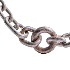 Obraz premium A close-up view of a rusty metal chain link, showcasing its texture and industrial appeal for use in various design projects.