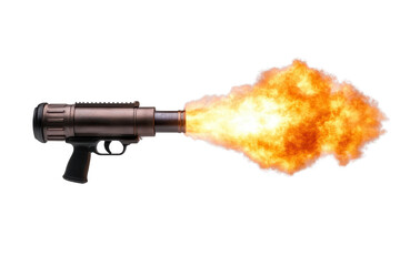 A dramatic depiction of a gun firing flames, showcasing power and intensity in a striking visual.