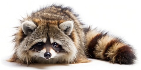 Obraz premium A stylish raccoon cap boasts a coat of faux fur trim, ear flaps folded inward, set against a