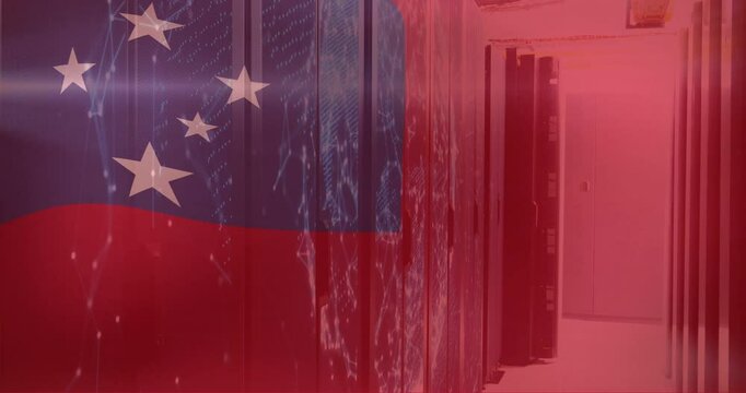 Animation of flag of samoa over server room