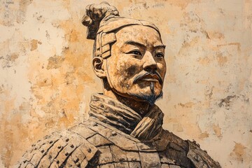 Fototapeta premium Statue of a terracotta army soldier on a plain background