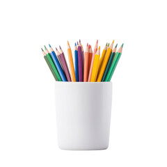 A vibrant collection of colored pencils arranged neatly in a white container, perfect for art and creativity.