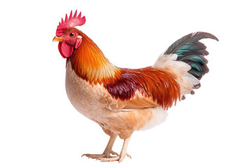 Fototapeta premium A vibrant and colorful rooster standing proudly, showcasing its striking plumage and distinctive features.