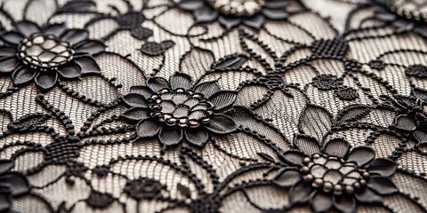 Black Lace Floral Pattern Macro, Fabric , Lace , Texture