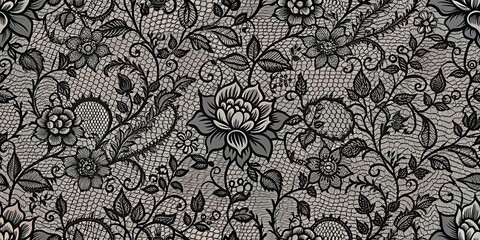 Black Lace Floral Pattern, seamless, vintage, background , fabric, design, texture
