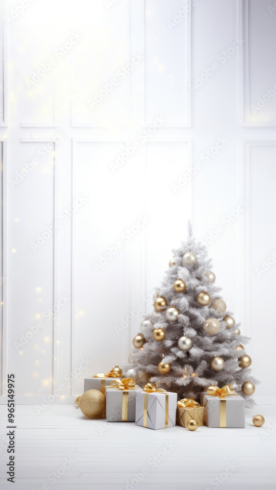 Wall mural christmas white gift tree.