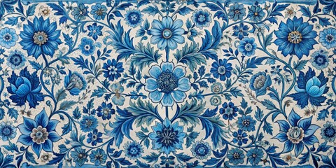 Blue Floral Pattern on White Background, Watercolor Painting, Flower, Pattern, Background