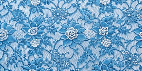 Blue Lace Fabric with Floral Pattern and Pearl Embellishments, lace , fabric , texture