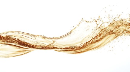Serene Golden Water Wave in Motion on White Background with Studio Lighting