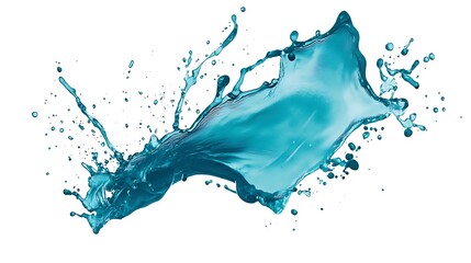 Tranquil Teal Water Splash Abstract on White Background with Soft Lighting