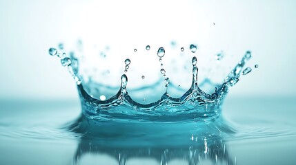 Refreshing Turquoise Water Splash in Minimalist Style on White Background with Soft Light Detail