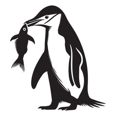 Fototapeta premium Chinstrap Penguin silhouette - Penguin Bird Vector Illustration in black and white 